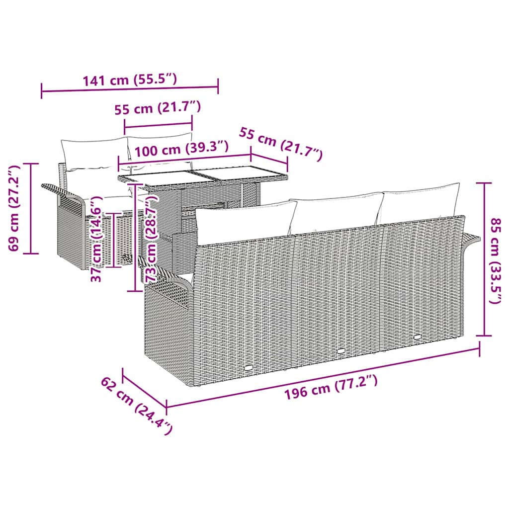 Set de canapele pentru grădină cu pernă 6 pcs Maro poliratan GartenMobel Dekor