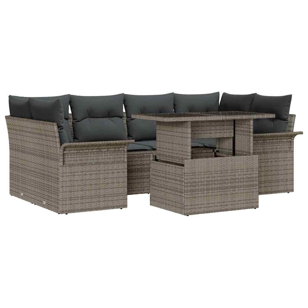 Set de canapele pentru grădină cu pernă 7 pcs Gri Rattan poli GartenMobel Dekor