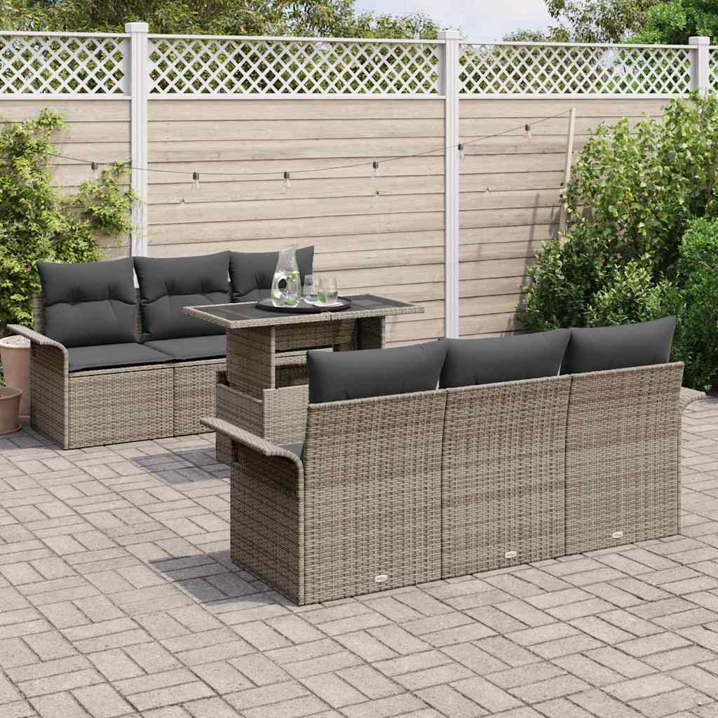 Set de canapele pentru grădină cu pernă 7 pcs Gri poliratan GartenMobel Dekor