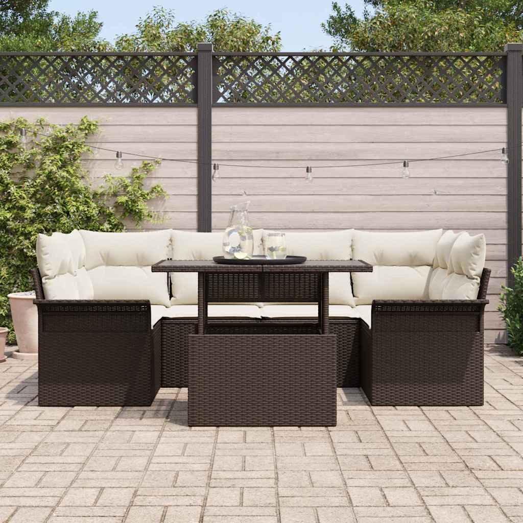 Set de canapele pentru grădină cu pernă 7 pcs Maro poliratan GartenMobel Dekor