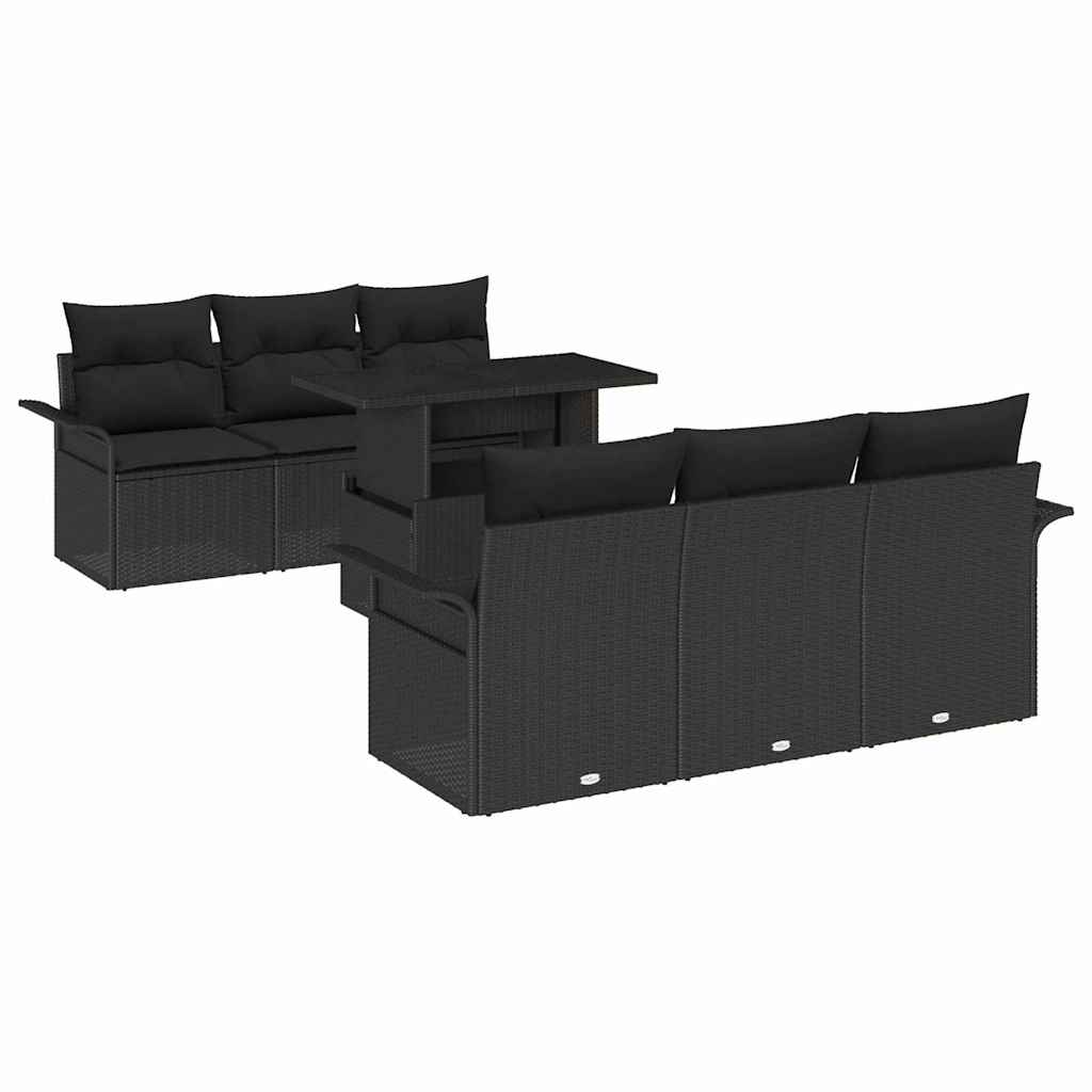 Set de canapele pentru grădină cu pernă 7 pcs Negru poliratan GartenMobel Dekor