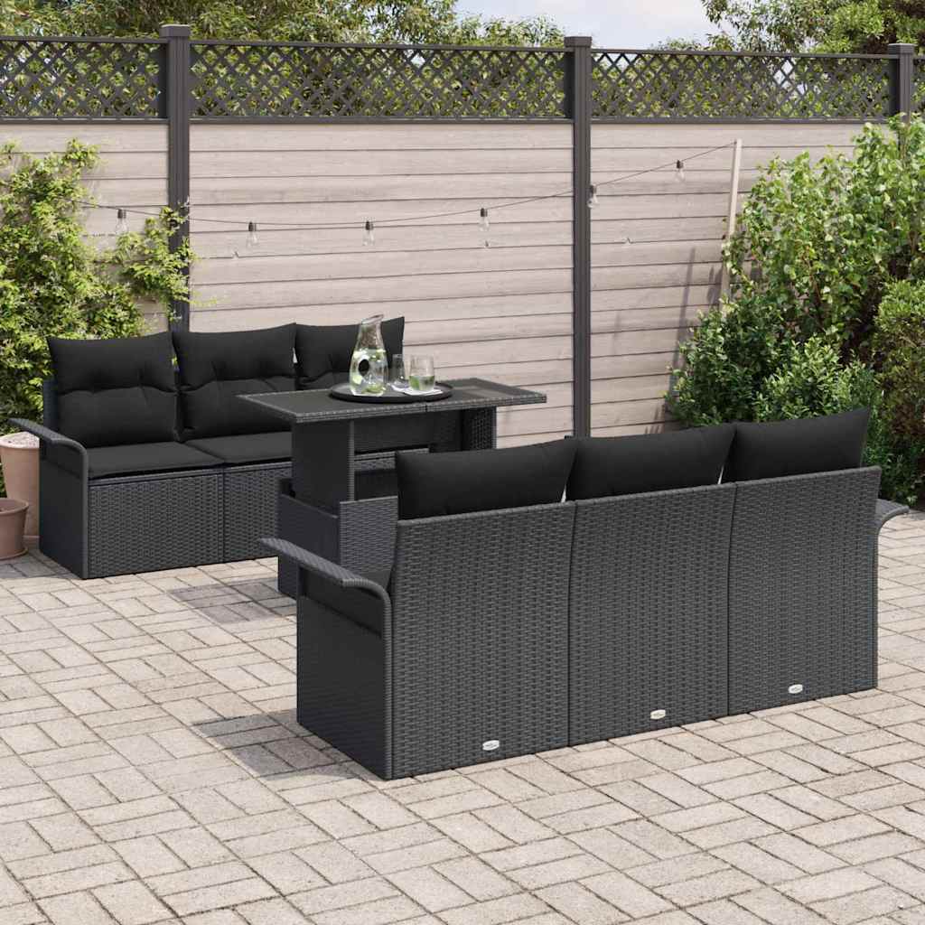 Set de canapele pentru grădină cu pernă 7 pcs Negru poliratan GartenMobel Dekor