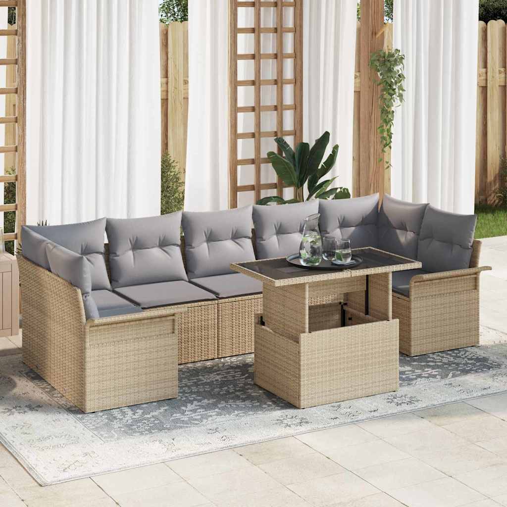 Set de canapele pentru grădină cu pernă 8 pcs Bej Rattan poli GartenMobel Dekor