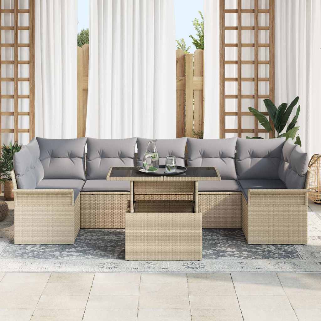 Set de canapele pentru grădină cu pernă 8 pcs Bej Rattan poli GartenMobel Dekor