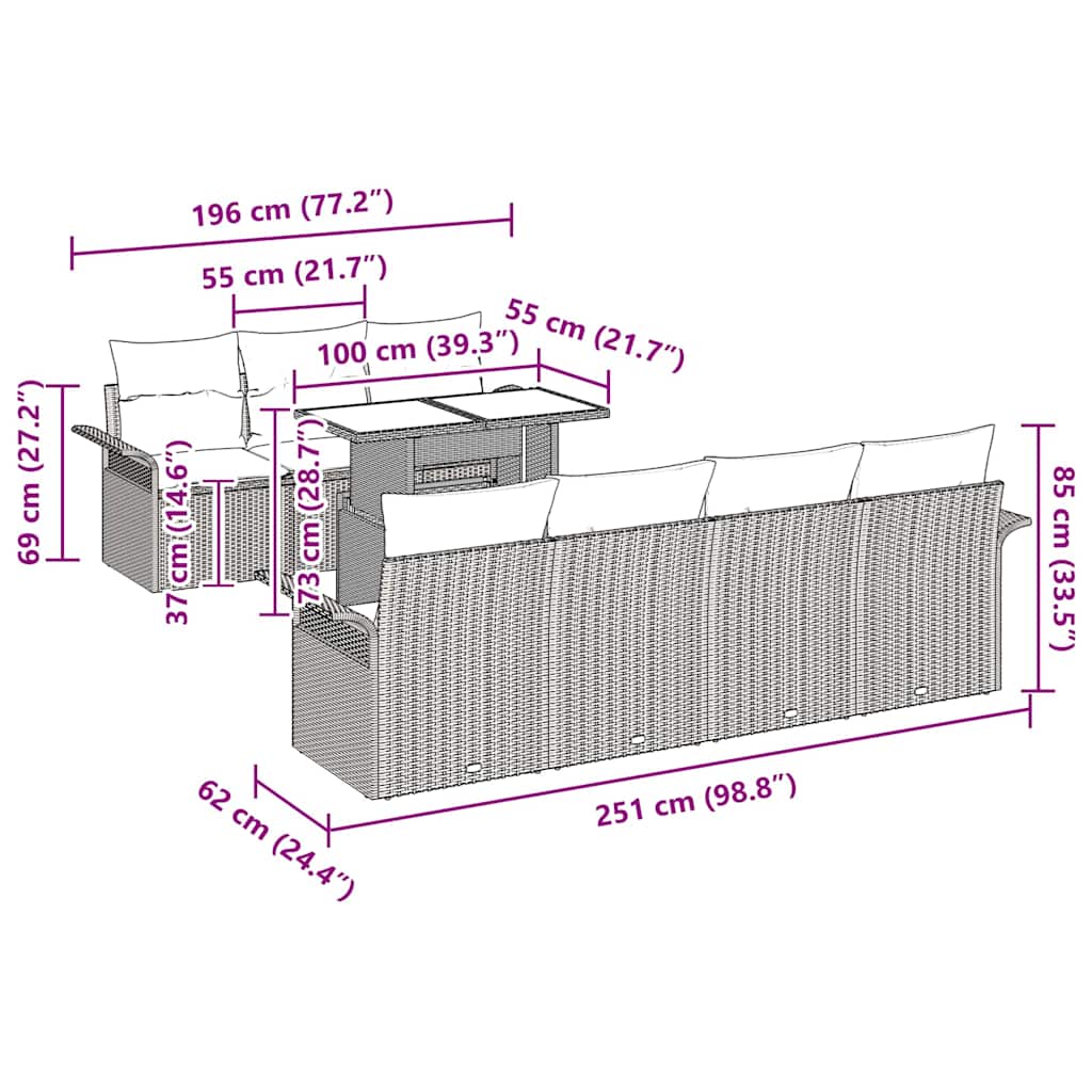 Set de canapele pentru grădină cu pernă 8 pcs Maro poliratan GartenMobel Dekor