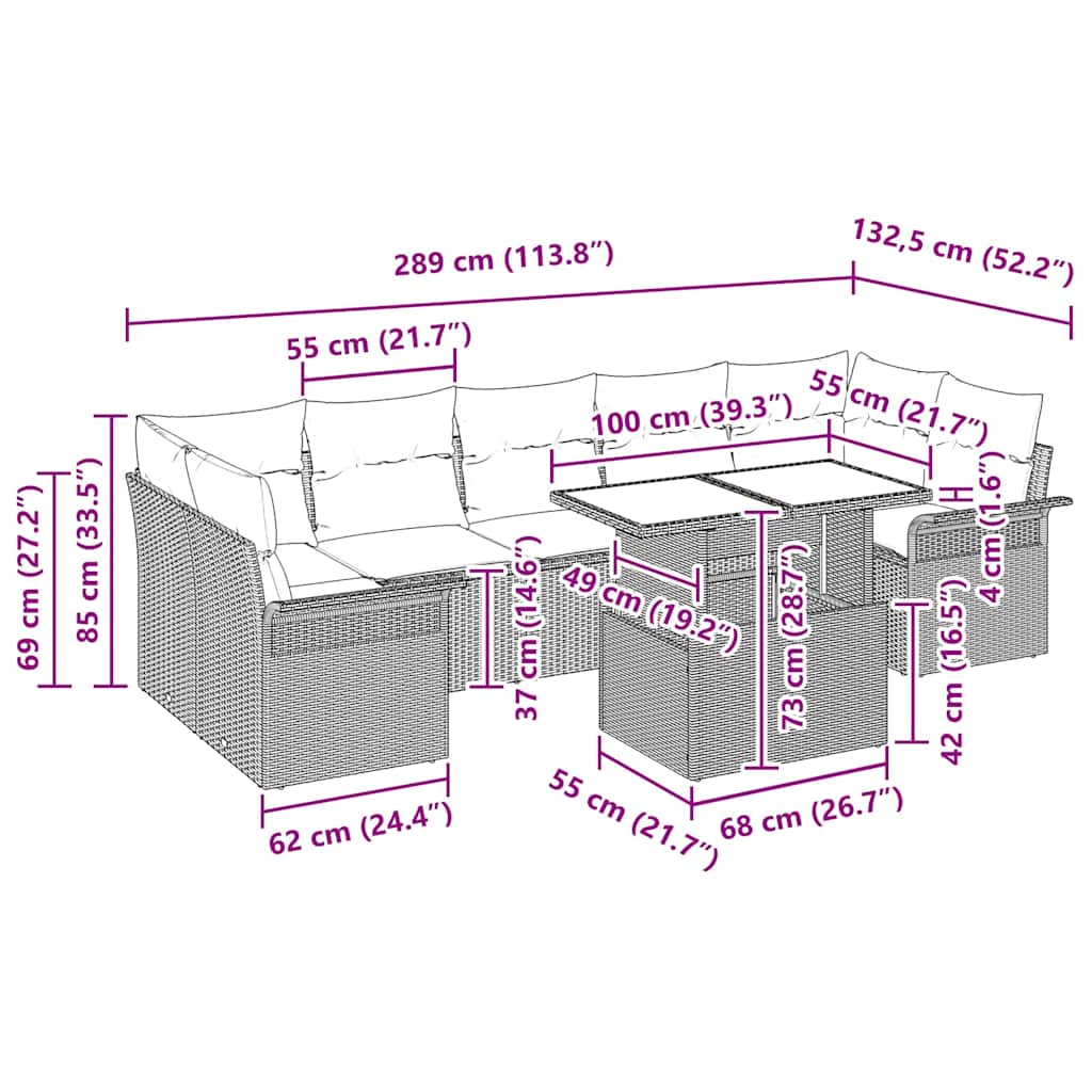 Set de canapele pentru grădină cu pernă 8 pcs Maro poliratan GartenMobel Dekor