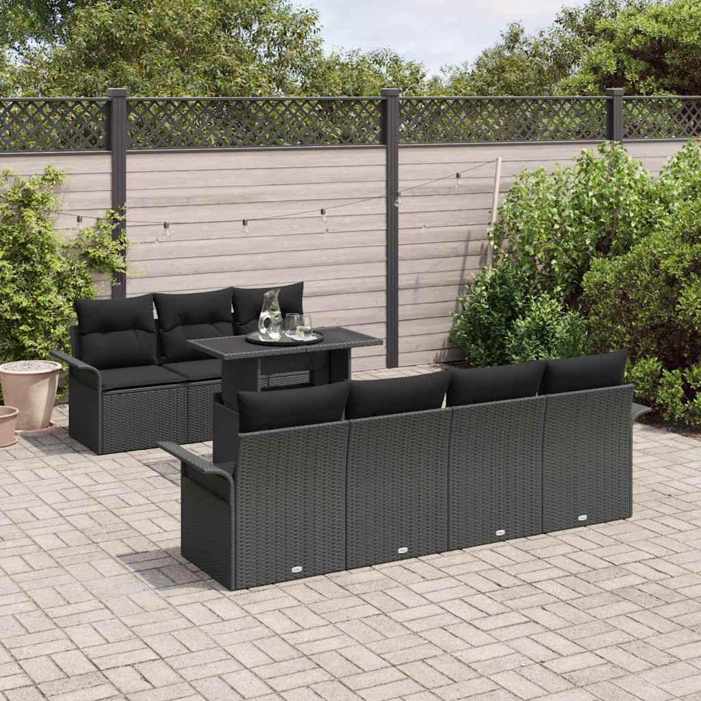 Set de canapele pentru grădină cu pernă 8 pcs Negru poliratan GartenMobel Dekor