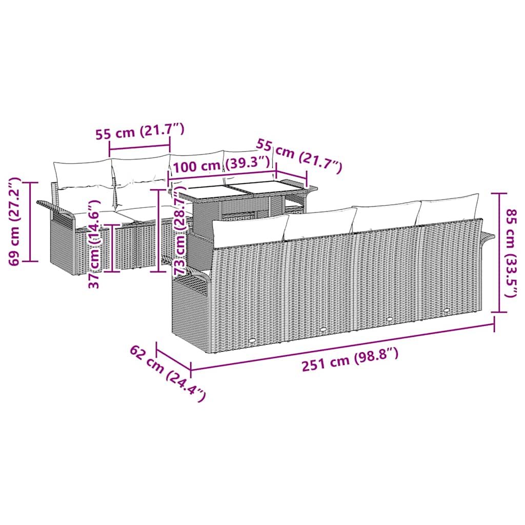 Set de canapele pentru grădină cu pernă 9 pcs Bej poliratan GartenMobel Dekor