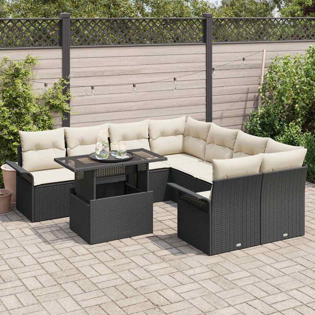 Set de canapele pentru grădină cu pernă 9 pcs Negru Rattan poli GartenMobel Dekor