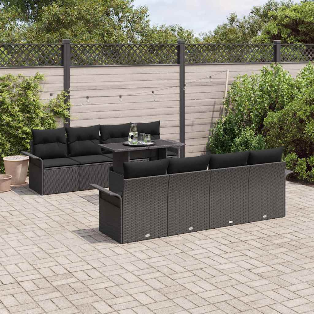 Set de canapele pentru grădină cu pernă 9 pcs Negru poliratan GartenMobel Dekor