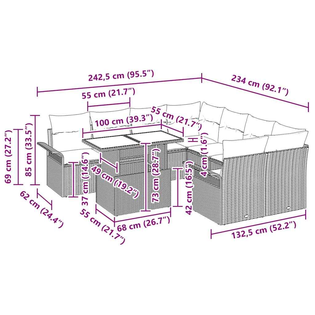 Set de canapele pentru grădină 9 pcs Gri deschis poliratan GartenMobel Dekor