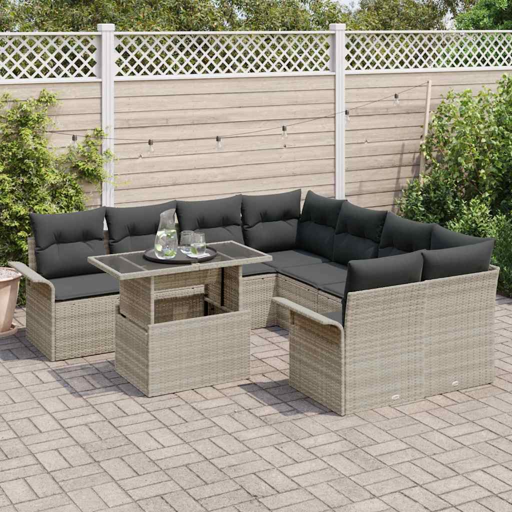 Set de canapele pentru grădină 9 pcs Gri deschis poliratan GartenMobel Dekor