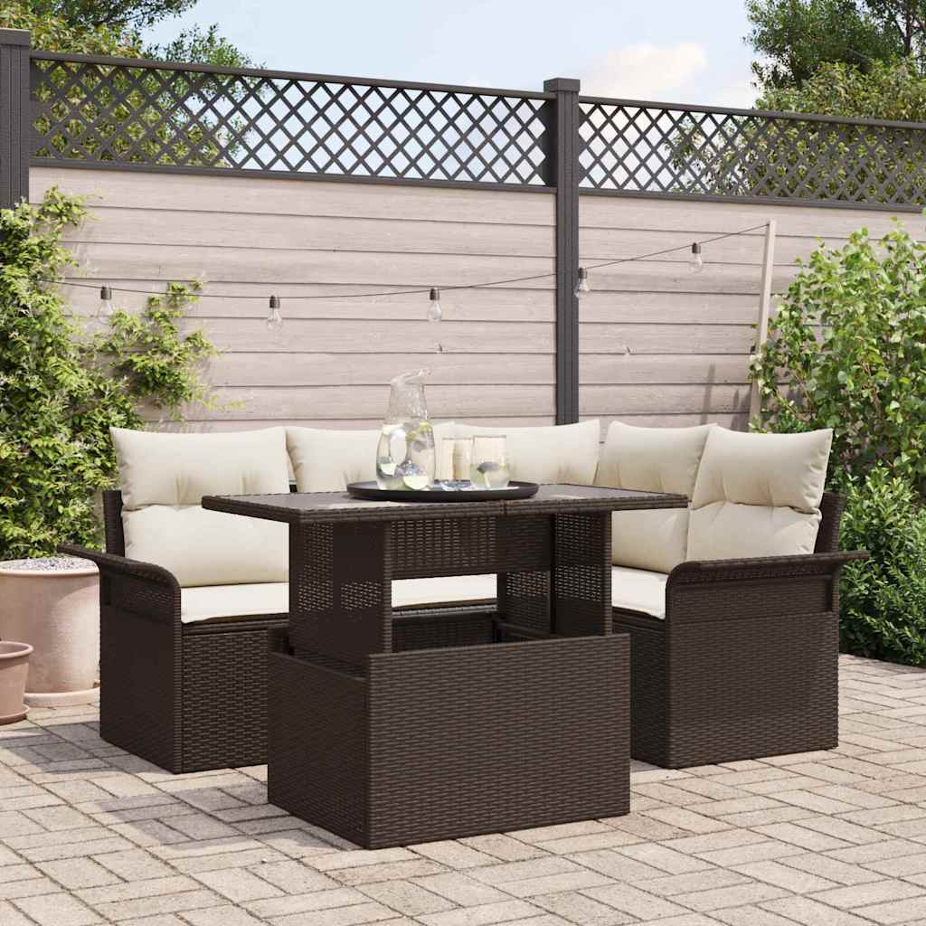Set de canapele pentru grădină cu pernă 5 pcs Maro Rattan poli GartenMobel Dekor