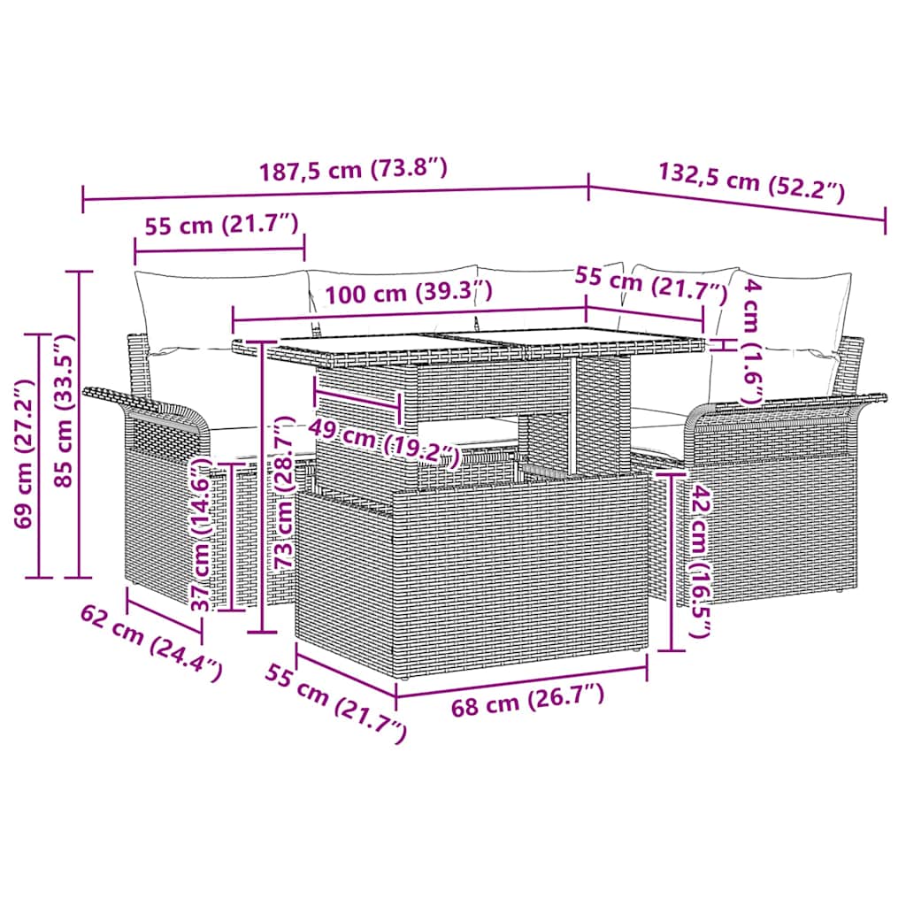 Set de canapele pentru grădină cu pernă 5 pcs Maro Rattan poli GartenMobel Dekor