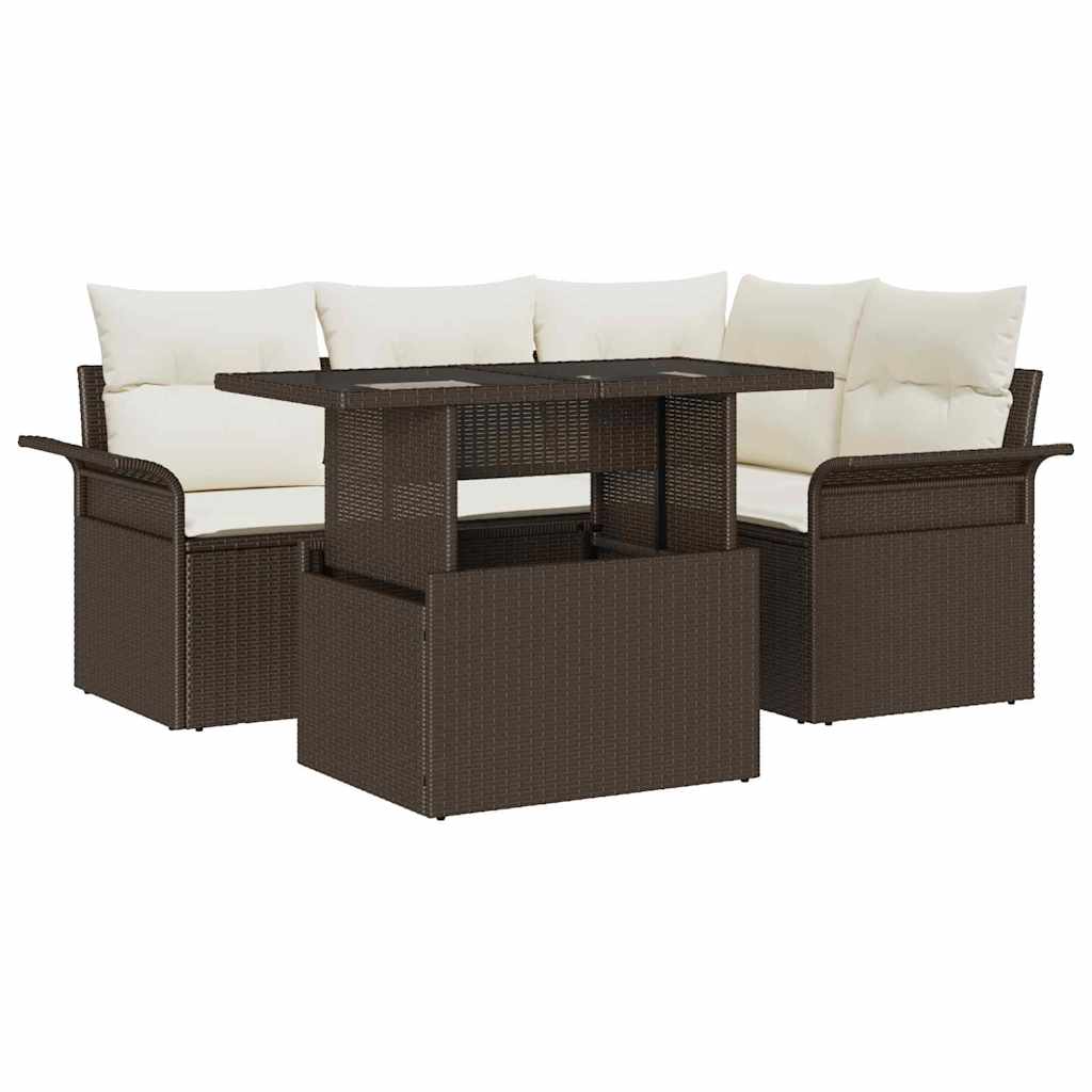 Set de canapele pentru grădină cu pernă 5 pcs Maro Rattan poli GartenMobel Dekor