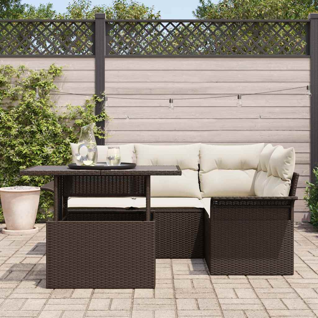 Set de canapele pentru grădină cu pernă 5 pcs Maro Rattan poli GartenMobel Dekor