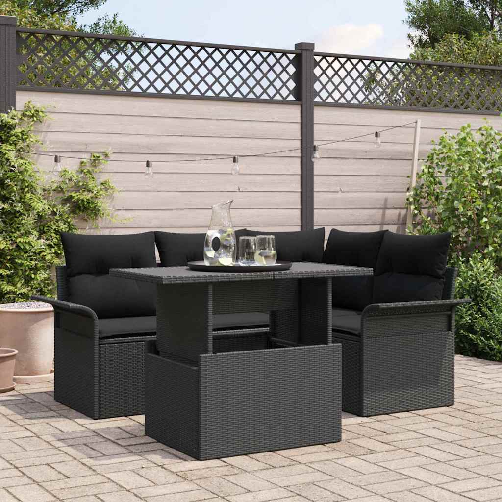 Set de canapele pentru grădină cu pernă 5 pcs Negru Rattan poli GartenMobel Dekor