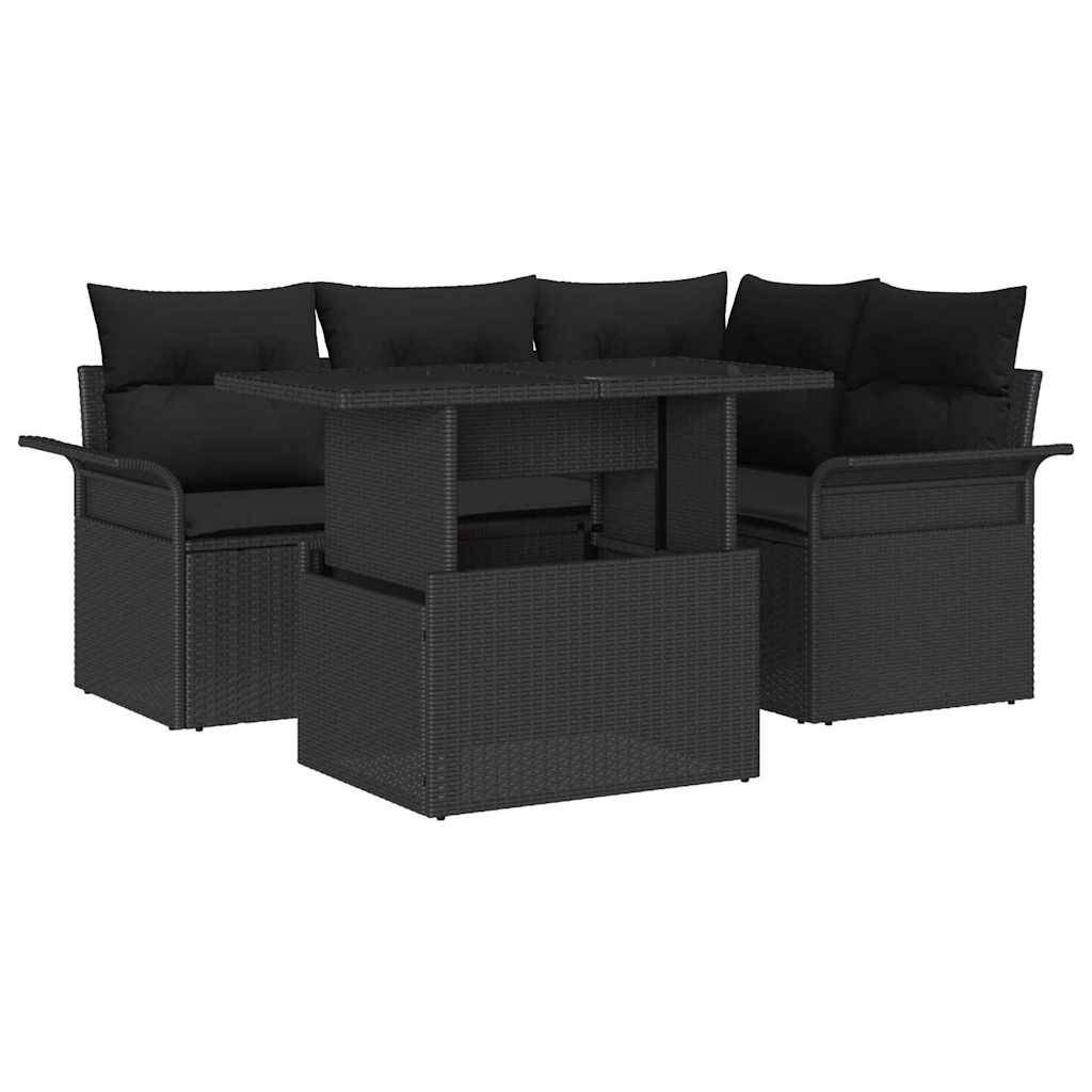 Set de canapele pentru grădină cu pernă 5 pcs Negru Rattan poli GartenMobel Dekor