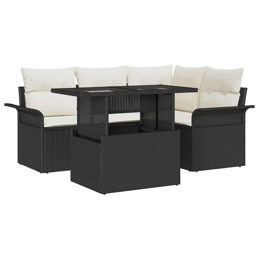 Set de canapele pentru grădină cu pernă 5 pcs Negru Rattan poli GartenMobel Dekor