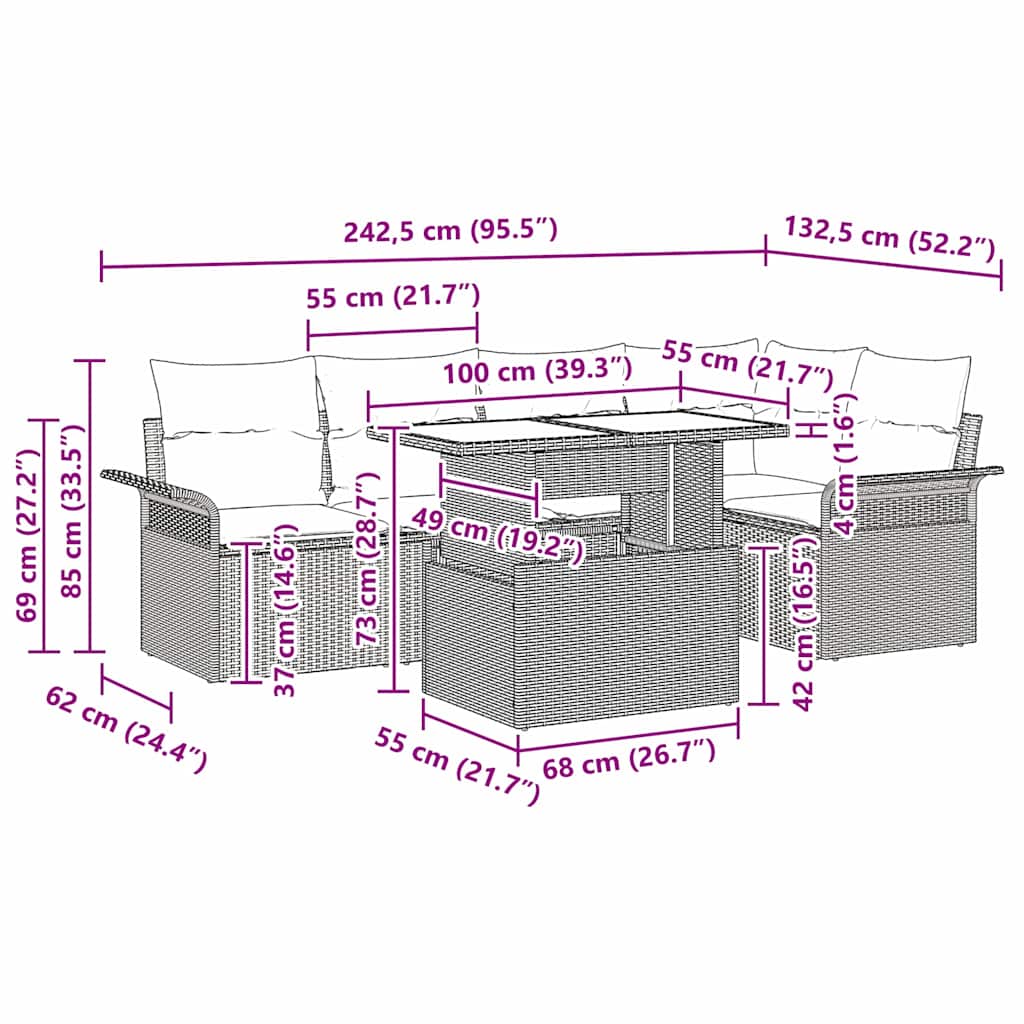 Set de canapele pentru grădină cu pernă 6 pcs Maro poliratan GartenMobel Dekor