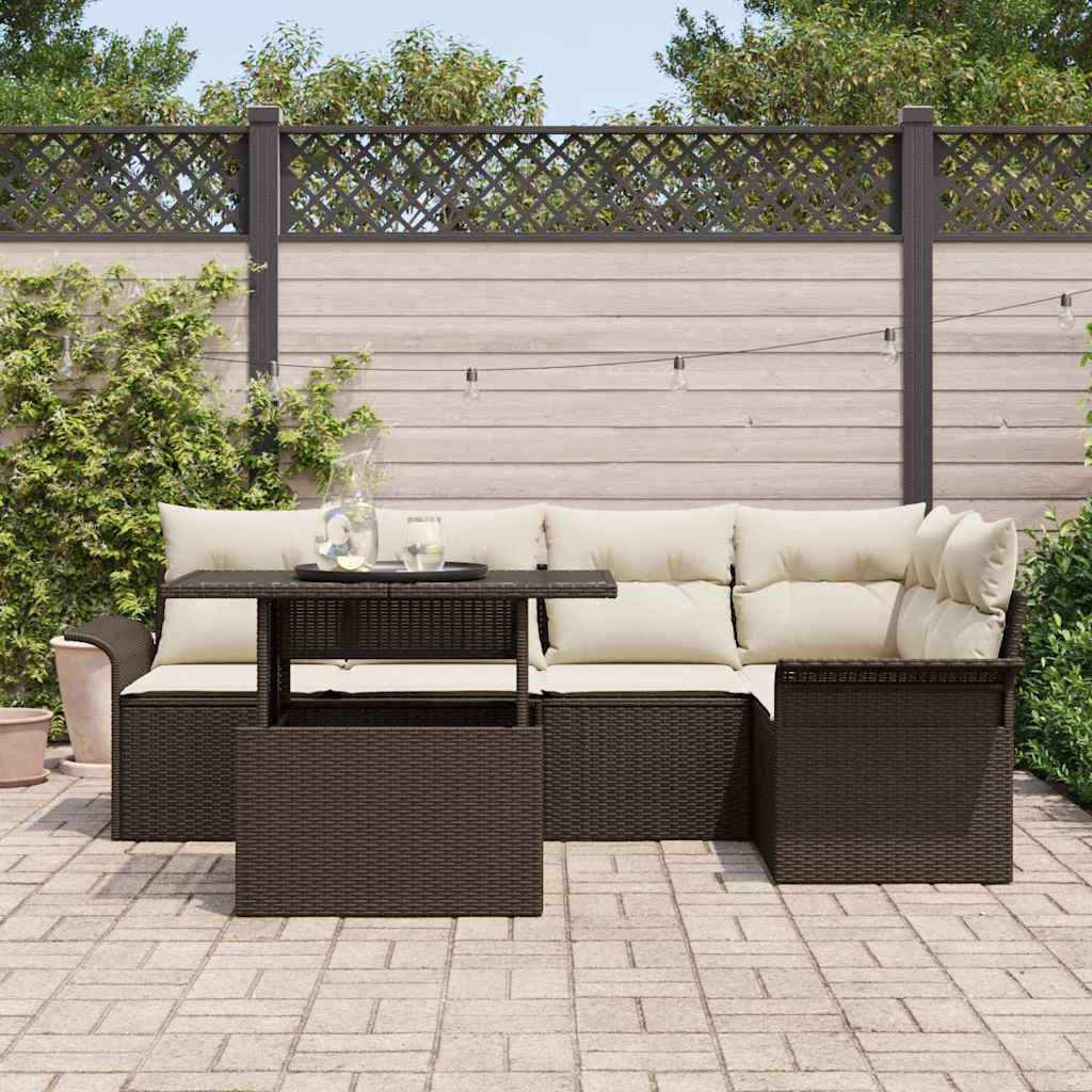 Set de canapele pentru grădină cu pernă 6 pcs Maro poliratan GartenMobel Dekor