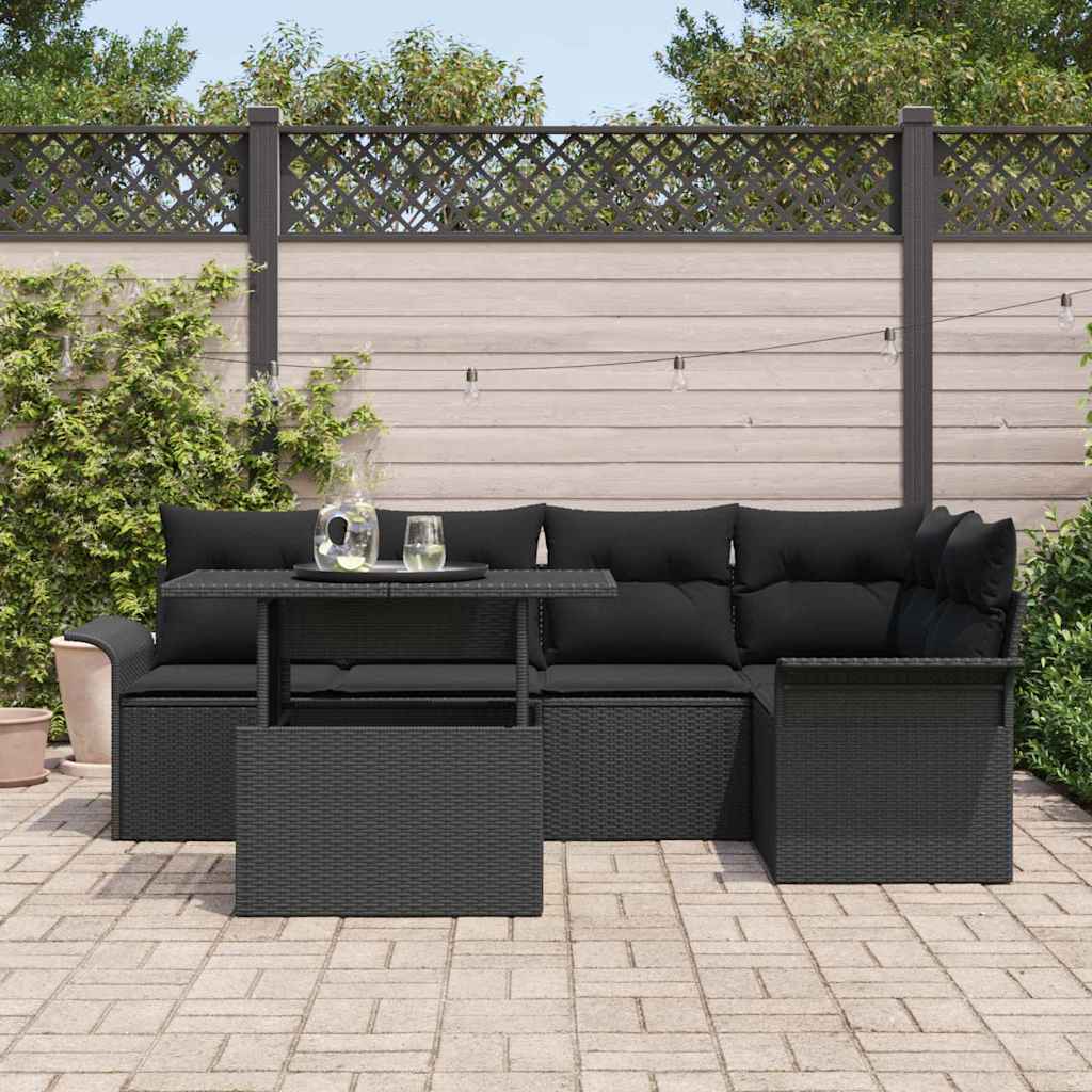 Set de canapele pentru grădină cu pernă 6 pcs Negru poliratan GartenMobel Dekor
