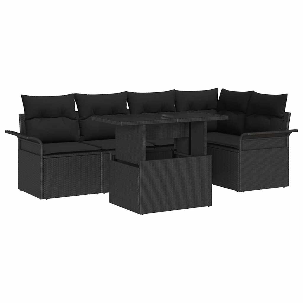 Set de canapele pentru grădină cu pernă 6 pcs Negru poliratan GartenMobel Dekor