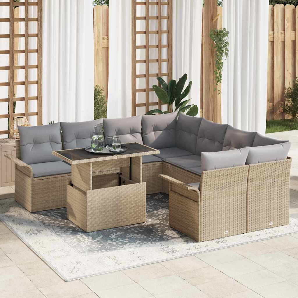 Set de canapele pentru grădină cu pernă 9 pcs Bej Rattan poli GartenMobel Dekor
