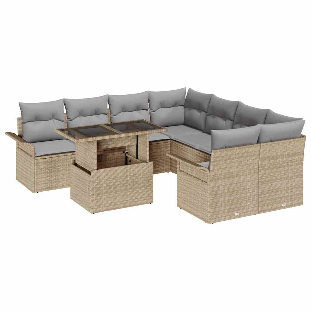 Set de canapele pentru grădină cu pernă 9 pcs Bej Rattan poli GartenMobel Dekor