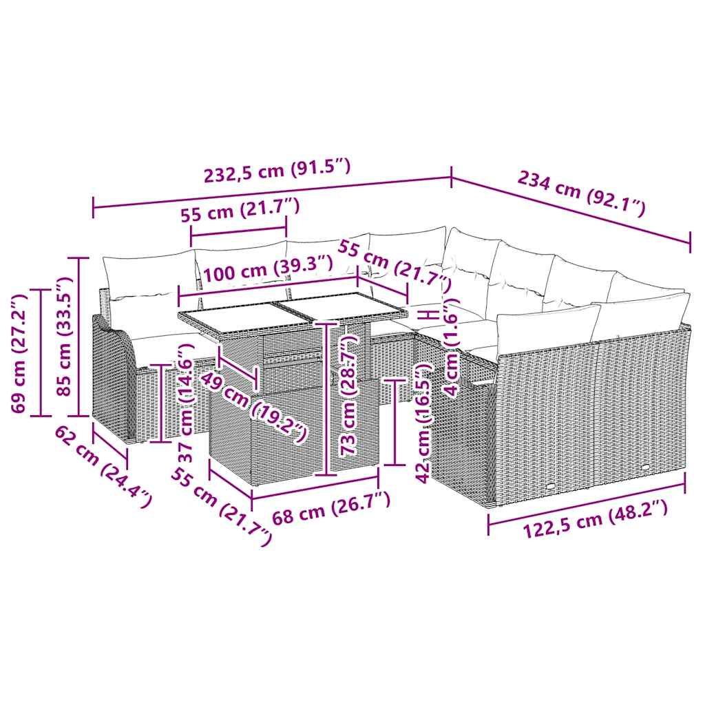 Set de canapele pentru grădină 9 pcs Gri deschis Rattan poli GartenMobel Dekor