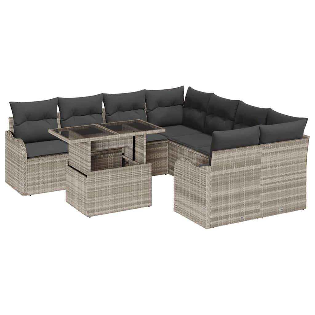 Set de canapele pentru grădină 9 pcs Gri deschis Rattan poli GartenMobel Dekor