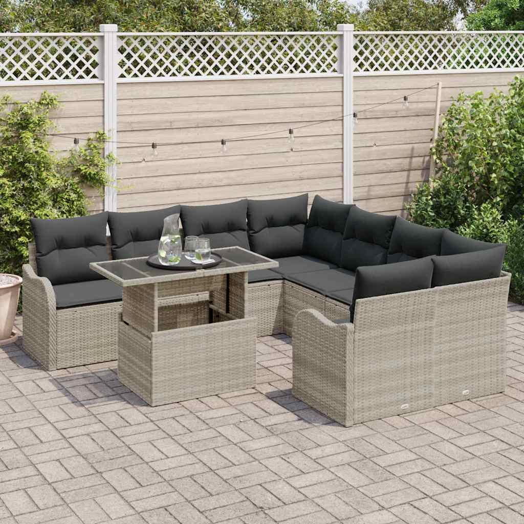 Set de canapele pentru grădină 9 pcs Gri deschis Rattan poli GartenMobel Dekor