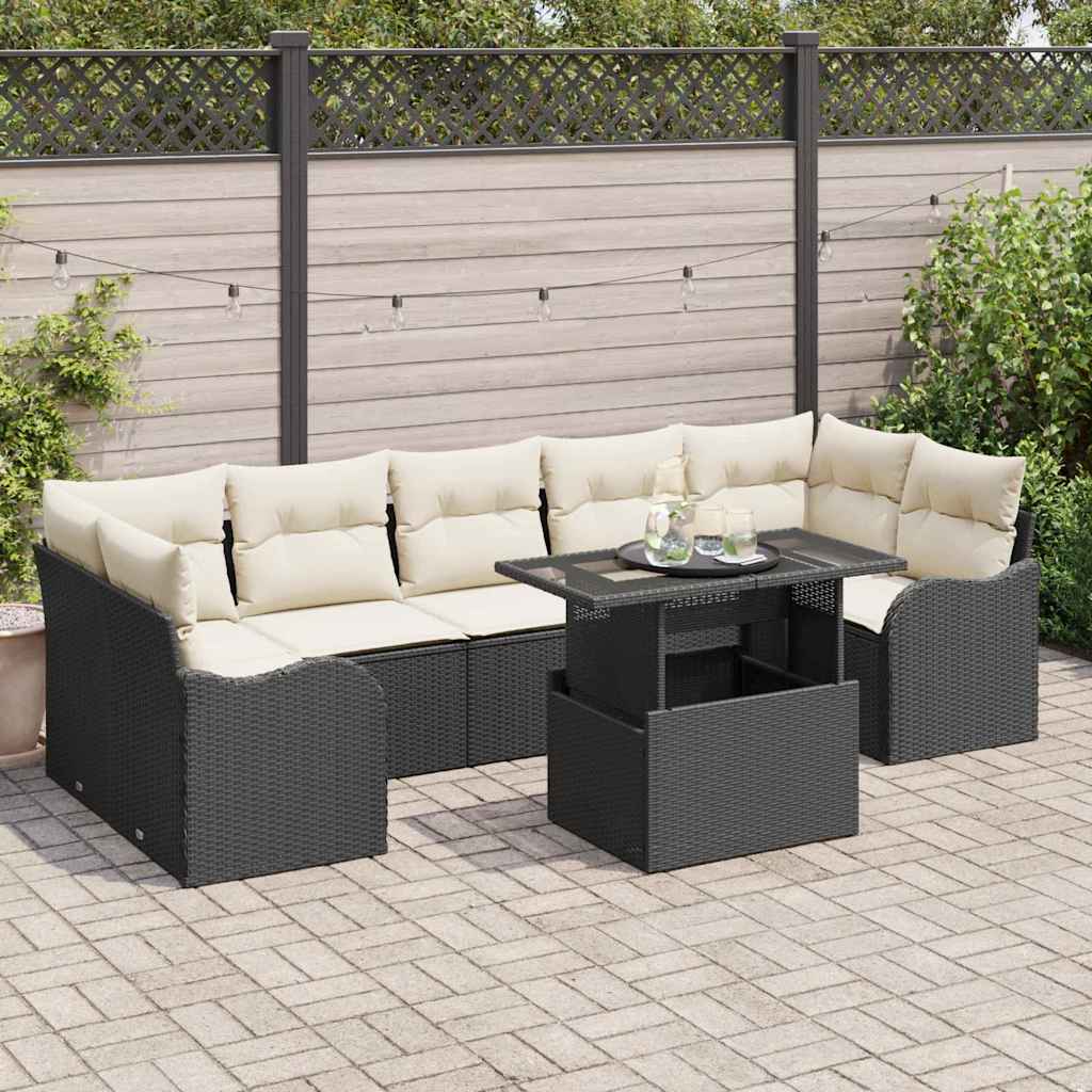 Set de canapele pentru grădină cu pernă 8 pcs Negru Rattan poli GartenMobel Dekor