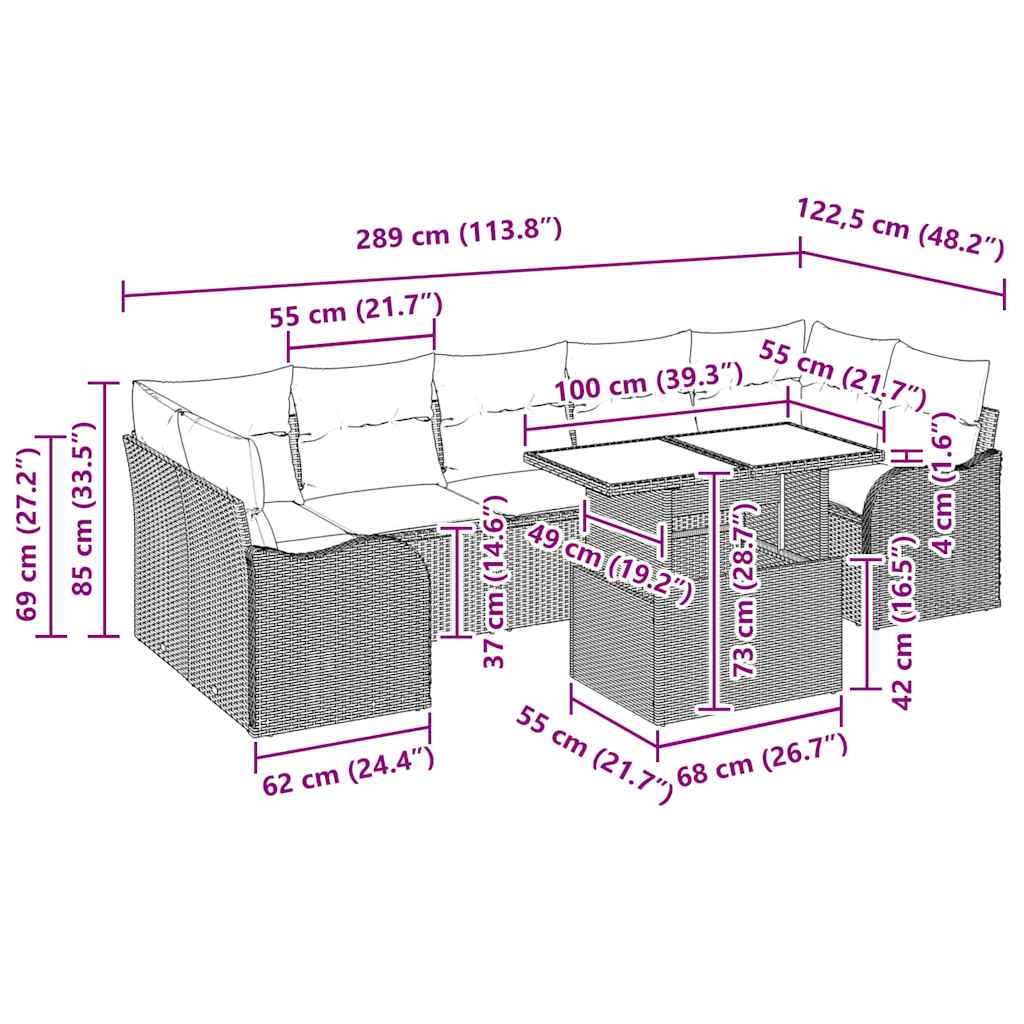 Set de canapele pentru grădină cu pernă 8 pcs Negru Rattan poli GartenMobel Dekor