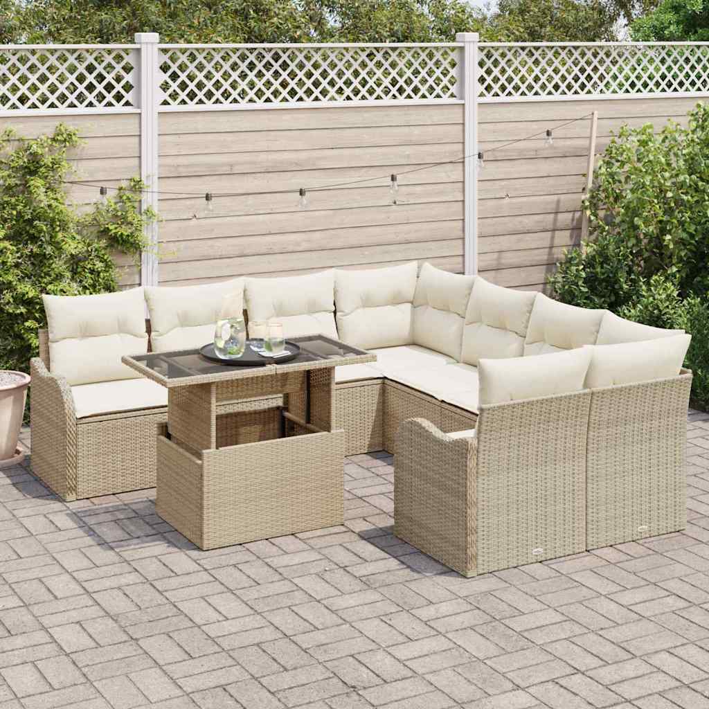 Set de canapele pentru grădină cu pernă 9 pcs Bej Rattan poli GartenMobel Dekor