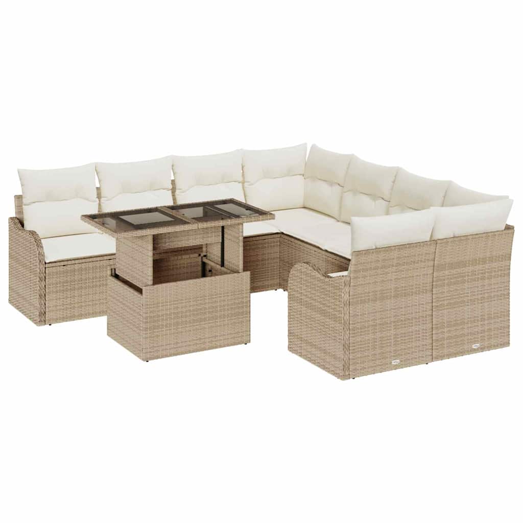 Set de canapele pentru grădină cu pernă 9 pcs Bej Rattan poli GartenMobel Dekor