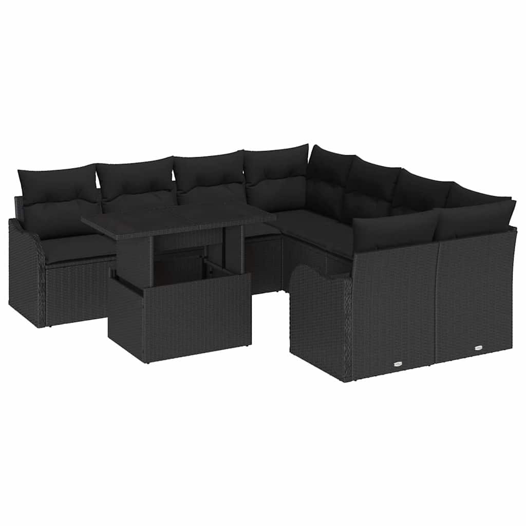 Set de canapele pentru grădină cu pernă 9 pcs Negru Rattan poli GartenMobel Dekor
