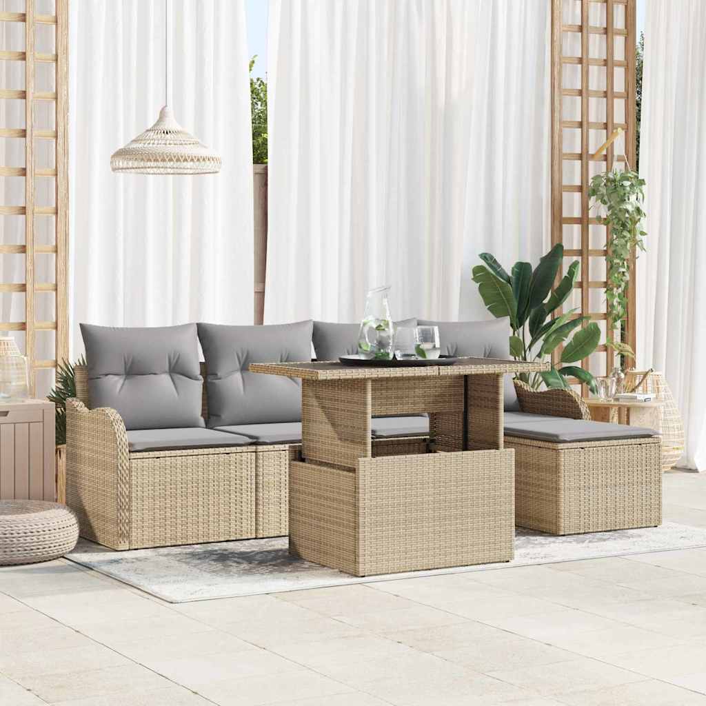 Set de Locuri pentru Exterior cu pernă 6 pcs Bej Rattan poli GartenMobel Dekor