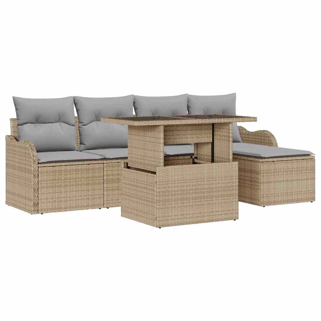 Set de Locuri pentru Exterior cu pernă 6 pcs Bej Rattan poli GartenMobel Dekor