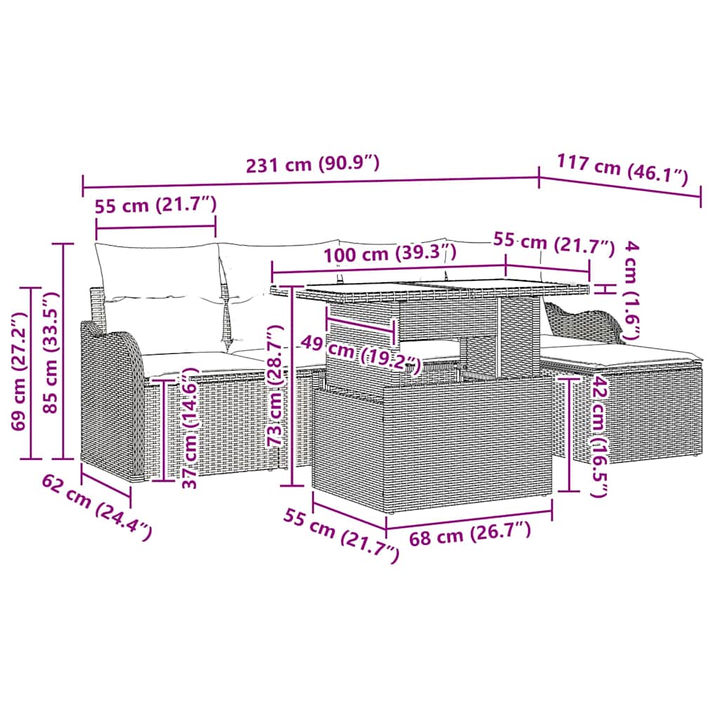 Set de Locuri pentru Exterior cu pernă 6 pcs Bej Rattan poli GartenMobel Dekor