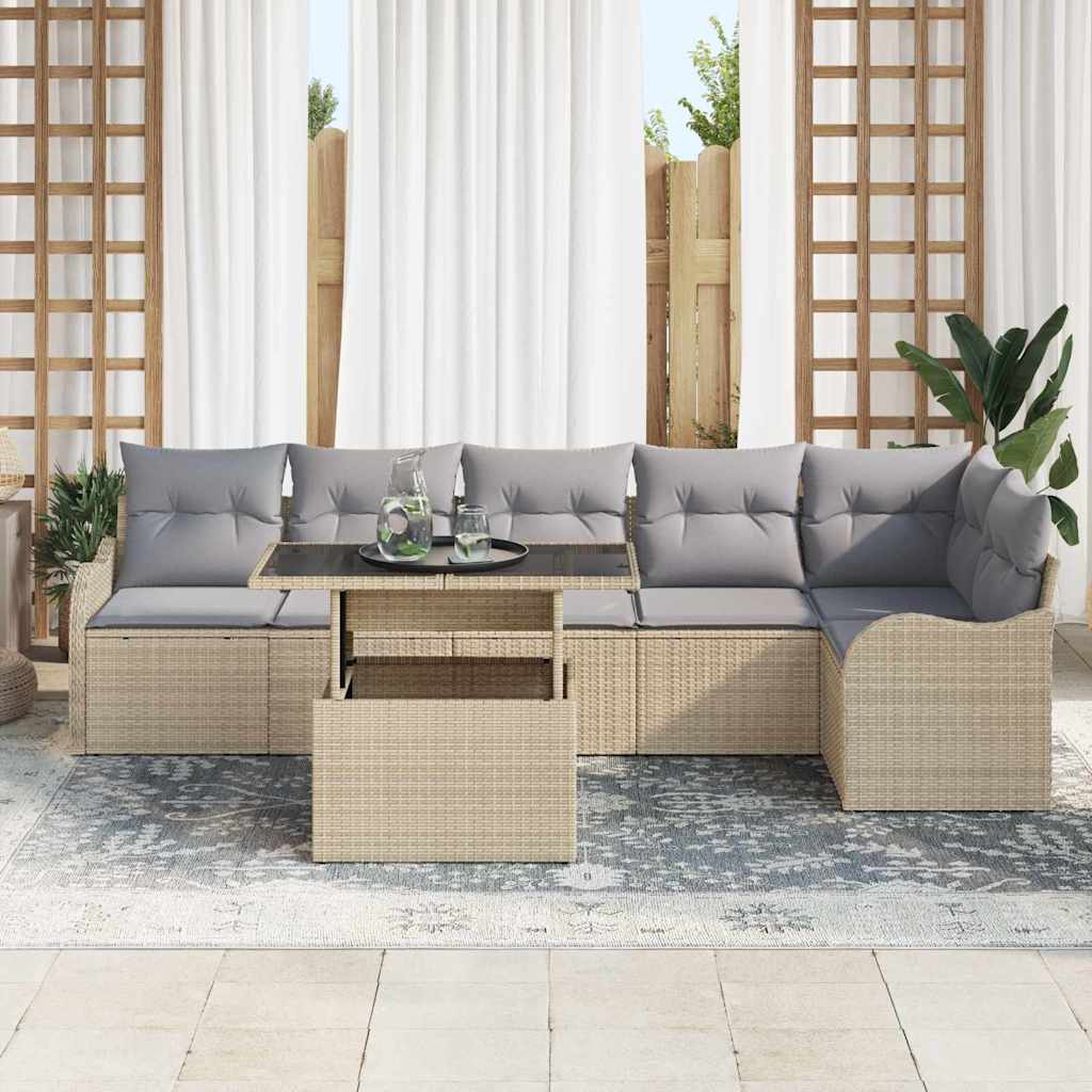 Set de canapea cu pernă 7 pcs Bej Rattan poli GartenMobel Dekor