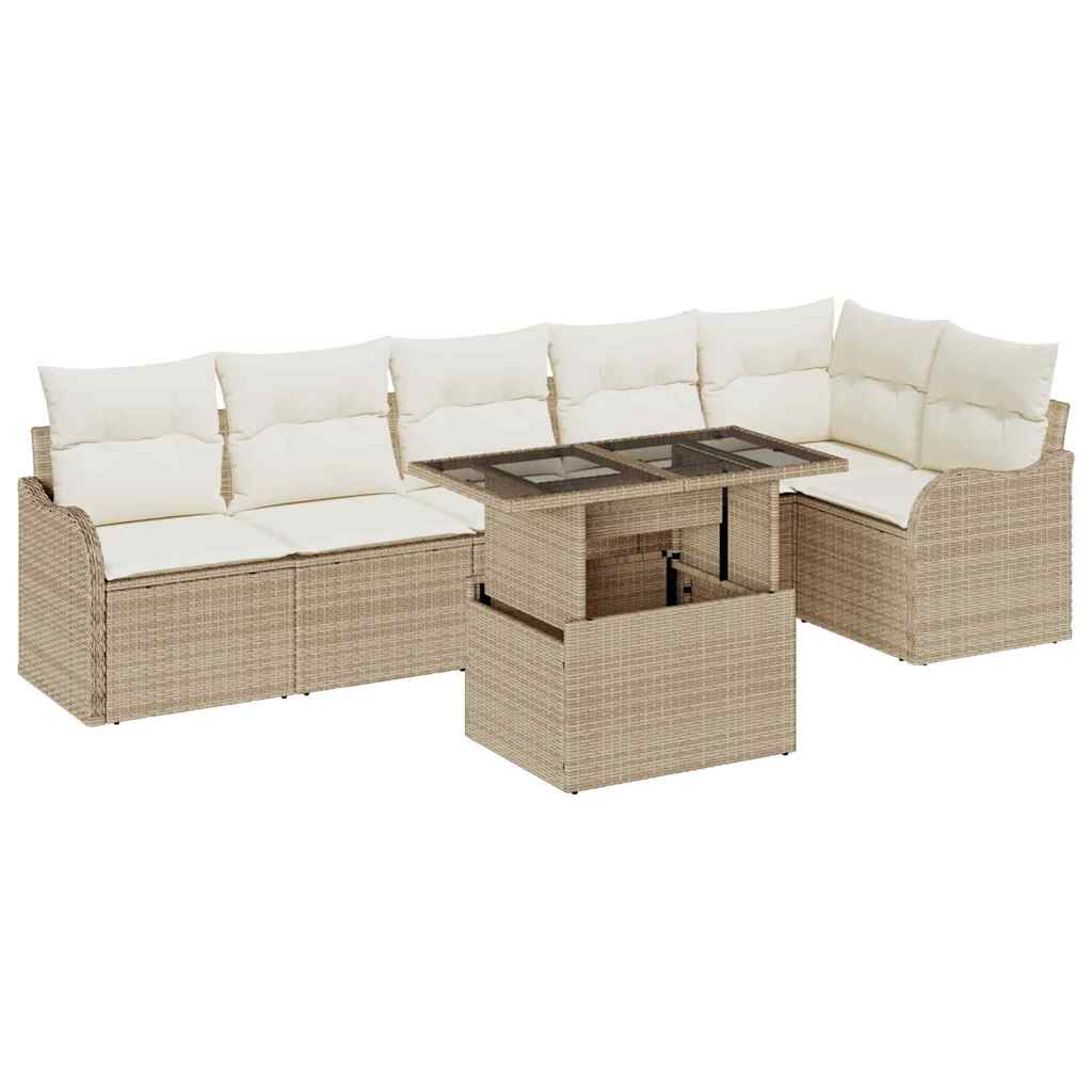 Set de canapea cu pernă 7 pcs Bej Rattan poli GartenMobel Dekor