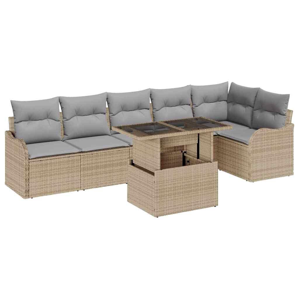 Set de canapea cu pernă 7 pcs Bej Rattan poli GartenMobel Dekor