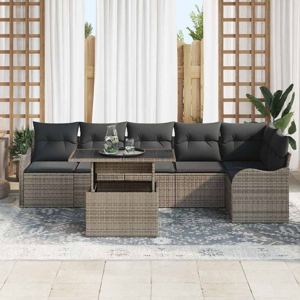 Set de canapea cu pernă 7 pcs Gri Rattan poli GartenMobel Dekor