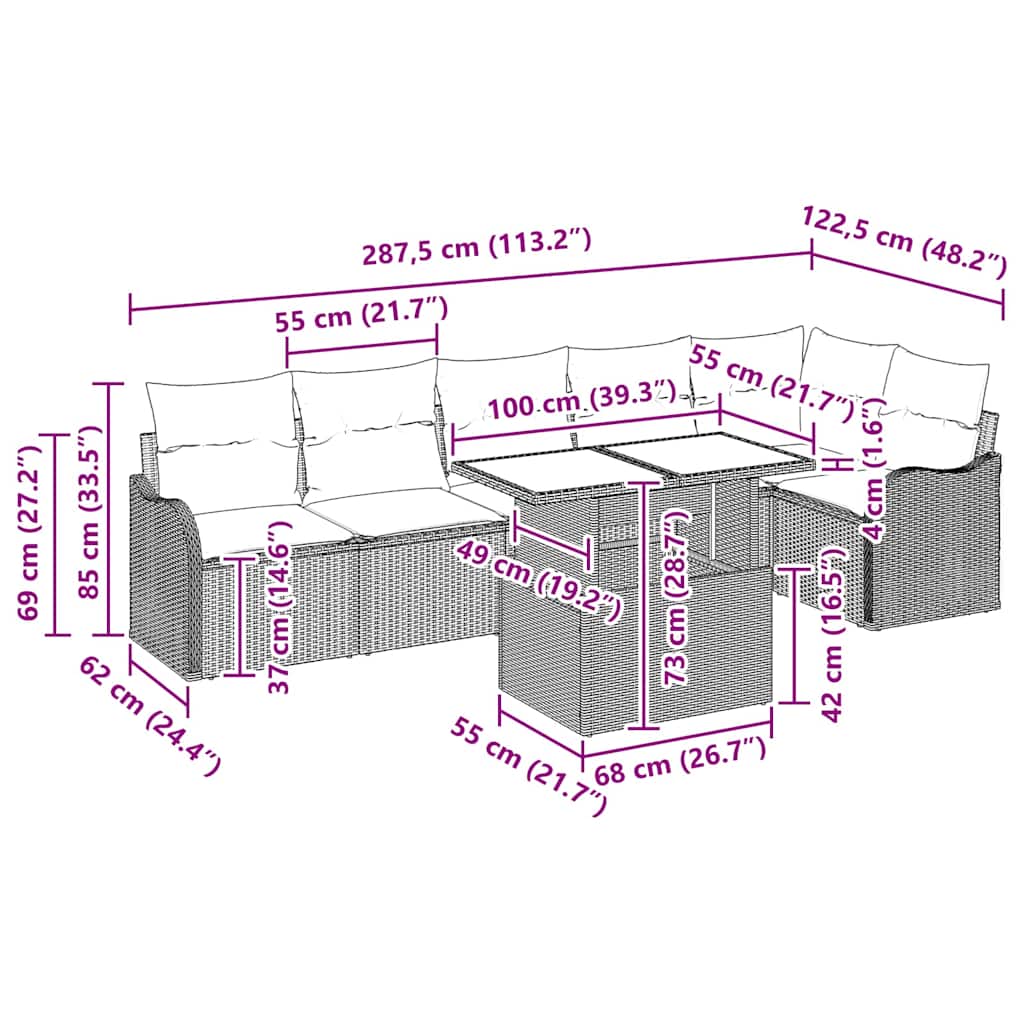 Set de canapea cu pernă 7 pcs Gri Rattan poli GartenMobel Dekor