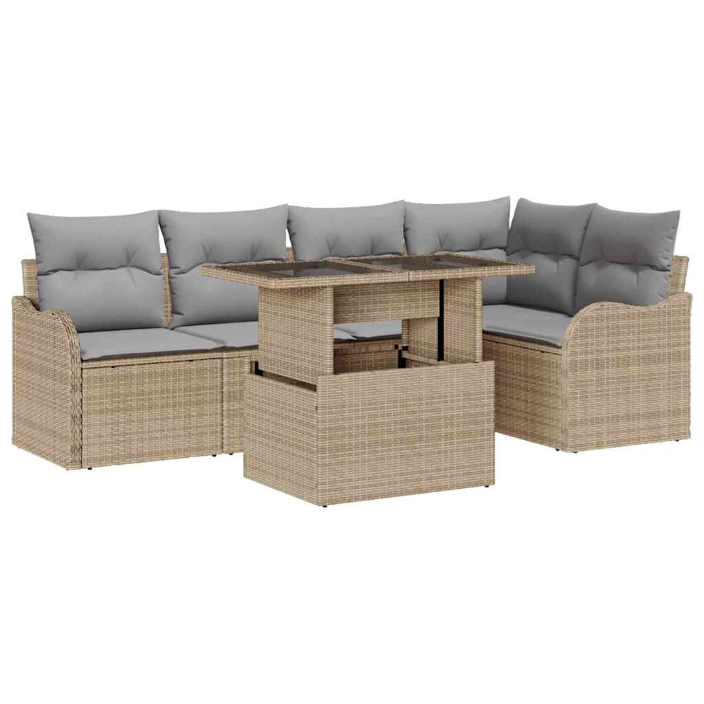 Set de dining cu pernă 6 pcs Bej Rattan poli GartenMobel Dekor