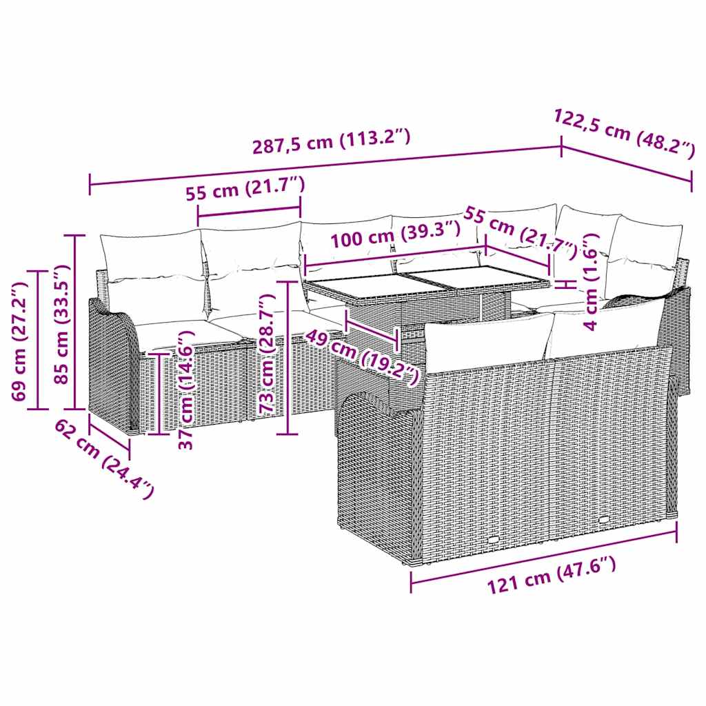 Set de lounge cu pernă 9 pcs Negru Rattan poli GartenMobel Dekor