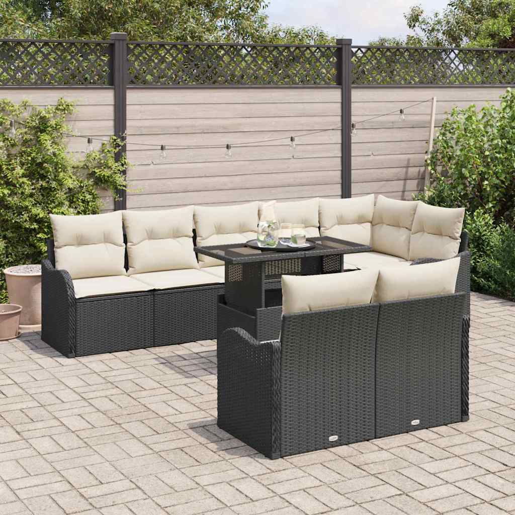 Set de lounge cu pernă 9 pcs Negru Rattan poli GartenMobel Dekor
