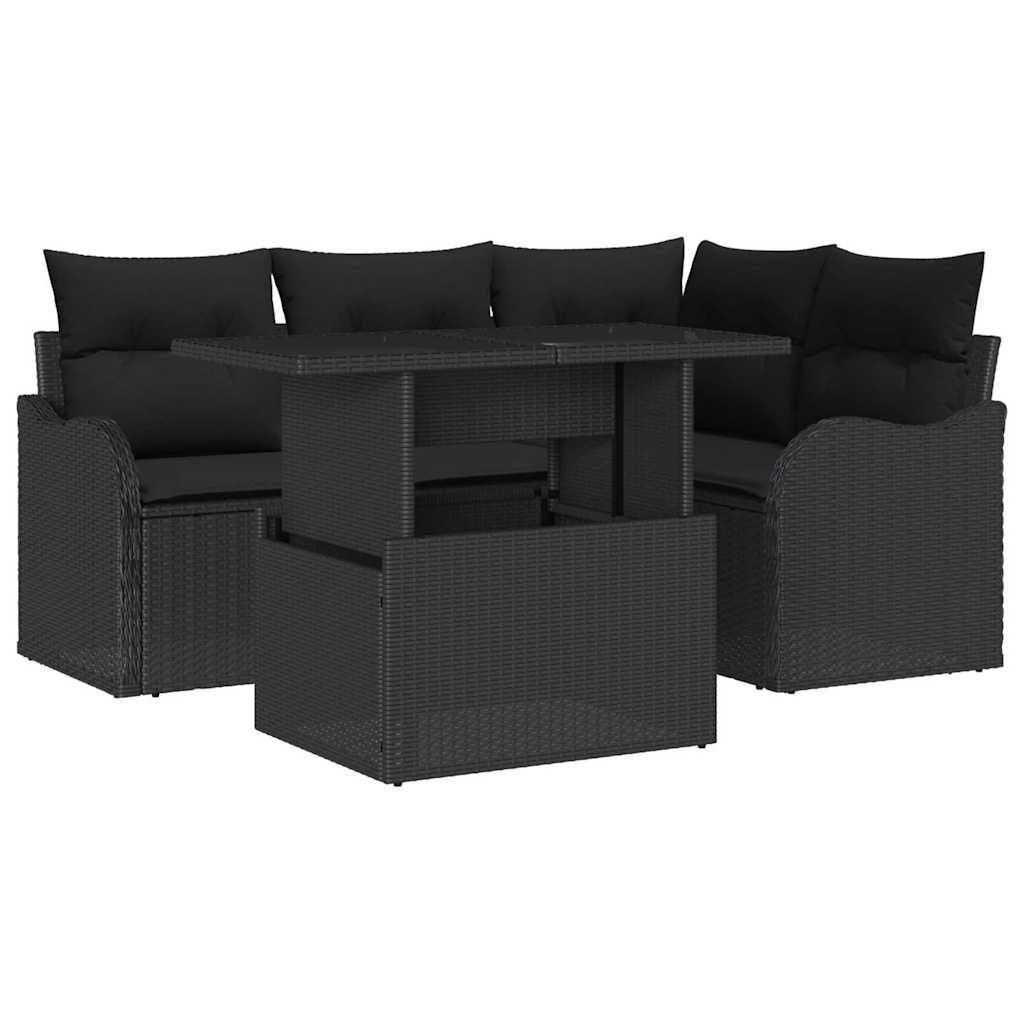 Set dining pentru exterior cu pernă 5 pcs Negru Rattan poli GartenMobel Dekor
