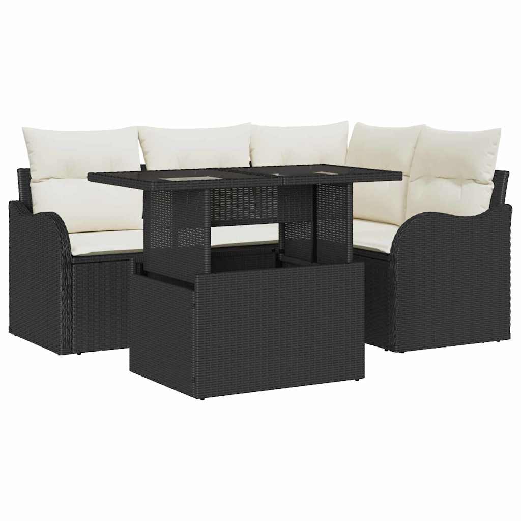 Set dining pentru exterior cu pernă 5 pcs Negru Rattan poli GartenMobel Dekor